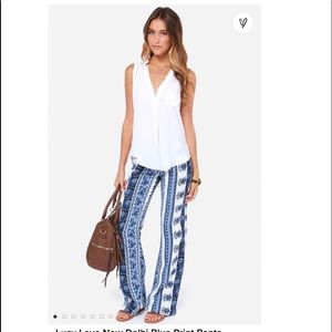 Lucy Love New Delhi Blue Print Pants sz M